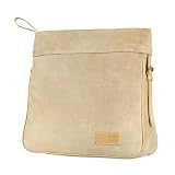 Olive N Figs Suede Cream Color Handbag with leather trims and strap