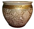 18" Hand Painted and Carved Porcelain Fishbowl / Planter with White Floral Design