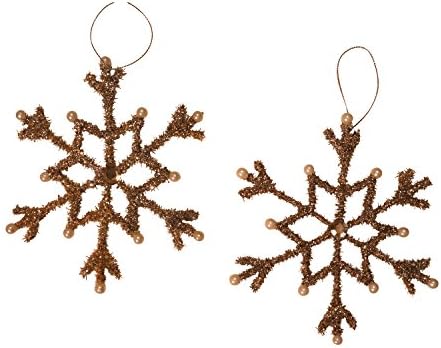 Metal Tinsel Jeweled Snowflake Christmas Ornaments, Set of 2 (Pearls)