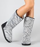 Zebra Round Toe Mid-Calf Shearling Vegan Boot