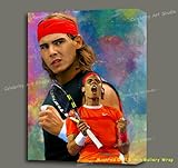 IMAGE OF RAFAEL NADAL TENNIS CANVAS ORG Mixed Media Painting W Oil, Giclee, & Acrylic Mounted W Gallery Wrap & Ready To Hang 20X28X1.5