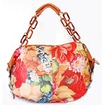 Emperia Orange Leather Handbag Orange and Red Floral