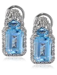 Sterling Silver, White Sapphire, Blue Topaz and London Blue Topaz Earrings