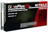 Ammex GlovePlus HD Exam Grade Heavy Duty Nitrile Glove, Powder Free, Extra Long 12 Length, Extra Thick 8 mils, X-Large (Pack of 50)