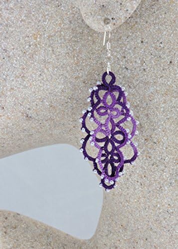 Purple Elderberry Jam Lace Layered Earrings with White Czech GlassBeads - Silver Plated