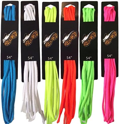 Oval Shoelaces for Sneakers, Athletic Shoes, Boots and Basketbal Shoes - 54 inch laces - Neon Flourescent Brights Mega 6 pack