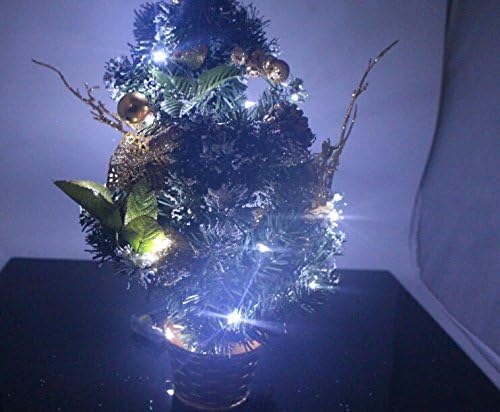 Tozz Pro ® Operated Small Tabletop LED Christmas Tree with Berries and Pine Cones, Flowers,pentagram with 20 LED String Fairy Lights,6ft for LED String (Gold with White Led, 12 Inch H Tree)