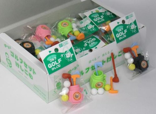 Authentic Japan Iwako Puzzle Eraser Take Apart Put Together Golf Club and Ball, 3 Sets of Different Colors Erasers