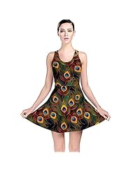General Print Feathers Stretchy Polyester/Spandex Skater Dress 