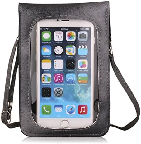 Kiwuu Multipurpose Universal Pu Leather Vertical Type Case Pouch/cross Body Bag with Touch Screen and Strap for All Kinds of Cell Phones Within Size: 5.5 Inches(Black)