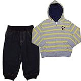 カーターズ（Carter's）さるボーダーパーカーセット 男の子グレーボーダーバナナモンキーフード付きジャケット&ソフトデニムパンツ上下2点セット 3months(55-61cm) 出産祝いギフト,サ