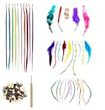 Feather Hair Extension Kit, 100pc Set, including Feathers, Hook, Beads, Feather Grizzly Solid Mix All-In-One