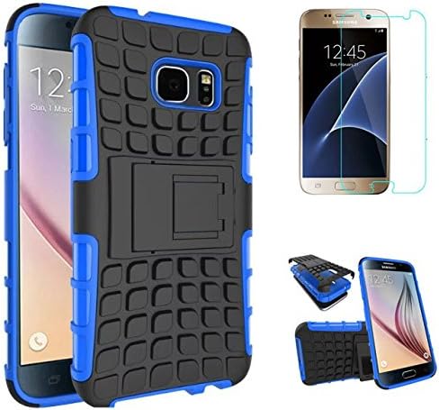 Galaxy S7 Case with Tempered Glass and Stylus ,RUIHUI [Non-Slip][Perfect Fit][Stand Feature]Dual Layer Armor Defender Screen protective Case for Samsung Galaxy S7 (Blue)
