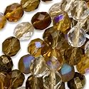 Czech Fire Polish Glass Beads 8mm Round Wheatberry Brown Amber Mix (50 Beads)