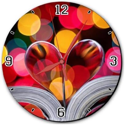 Book Valentines Day Folded Pages 10" Quartz Plastic Wall Round Clock Classic Analog Setting Customized Inch Hand Needle Made to Order Support Ready Dial Time Personalized Gift Battery Operated Accessories Graphic Designed Model HD Template Wallpaper Photo Image