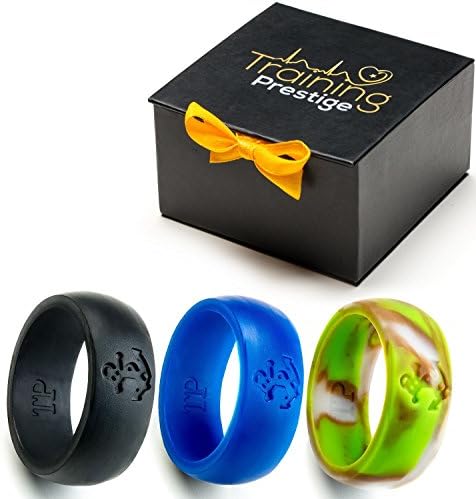 Silicone Wedding Ring 2nd Generation Bundle for Men with 3 Anchor Design Bands of Prime Colors such as Black, Blue and Popular Camouflage Best Selected by Training Prestige offered in a Gift Box to Show Commitment While Leading an Active Sports &amp; Outdoors Lifestyle (12)