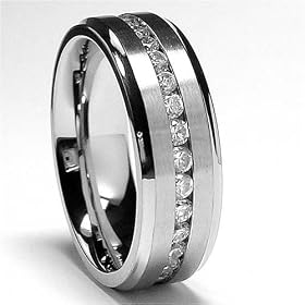 8MM Men’s Eternity Titanium Ring Wedding Band with CZ sizes 8 to 12