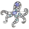 Silver Tone Octopus Animal Brooch Pin - For Valentines Day Gift