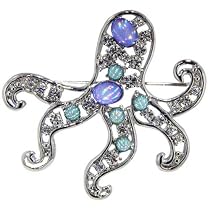 Silver Tone Octopus Animal Brooch Pin - For Valentines Day Gift