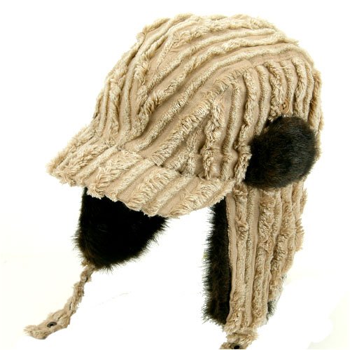 Fur Stripe Dog Ear Hat-Beige W28S64E