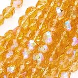 Czech Fire Polish Glass Beads 8mm Round Lt Topaz AB (25)