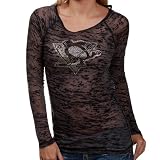 NHL Touch by Alyssa Milano Pittsburgh Penguins Ladies Black Burnout Long Sleeve T-shirt with Crystals (Medium)