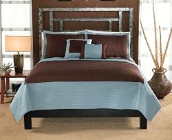 Barclay Full / Queen Size Quilt with 2 Shams Aqua / Chocolate