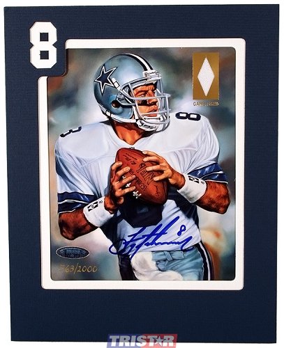 Troy Aikman Signed Autographed Dallas Cowboys Game Used Jersey Patch Art Card