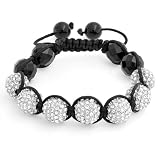 Bling Jewelry Macrame Bracelet Unisex Swarovski Crystal Balls Black Hematite Beads 12mm