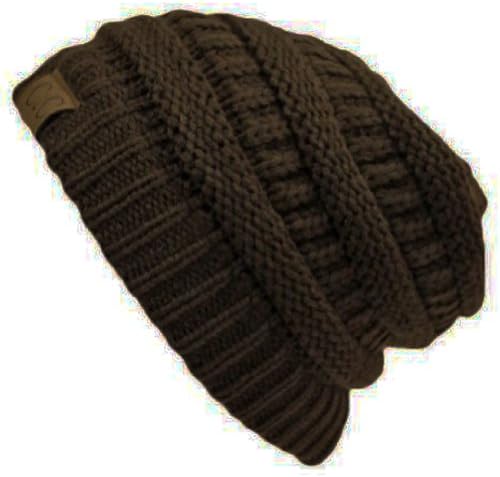 Brown Thick Slouchy Knit Oversized Beanie Cap Hat