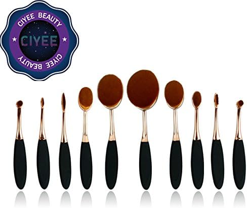 Ciyee® Rose Gold with black makeup brush blush brush plastic 10 piece oval makeup brush synthetic makeup brushes makeup nylon brushes