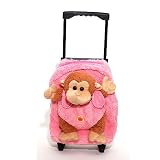 Kreative Kids Girls Pink Plush Wheeled Monkey Tote Bag Backpack