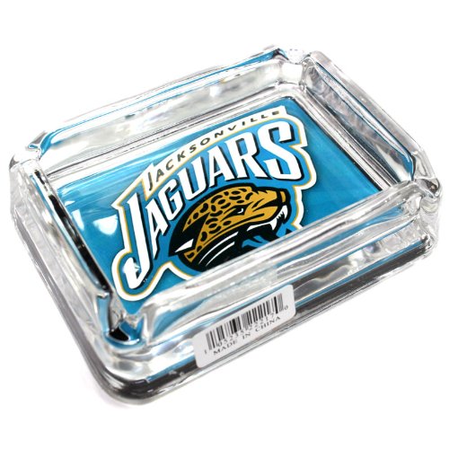 Image of Jacksonville Jaguars Glass Ashtray - Dimensions 3 Inch x 4 Inch - Simulated Black Velvet Botton