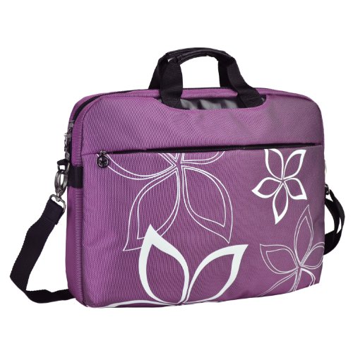 17 Inch Purple Contour Flowers Floral Print Laptop Computer Briefcase Messenger Shoulder Bag Carrying Case