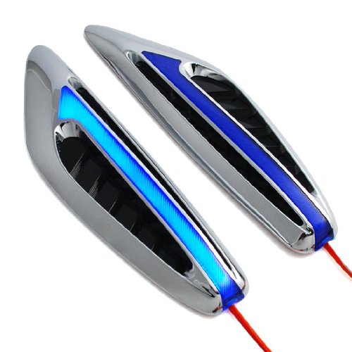 Attractive Blue Lens LED Roadster Coupe Turbo Racing Car SUV Truck Air Hood Bonnet Side Marker Turn Signal Fender Vent Sport w/ Control Box Trim for Chevrolet Aveo Avalanche Camaro Cruze HHR Volt Equinox Suburban Tahoe Traverse Avalanche Colorado Silverado Trailblzer 4 Door
