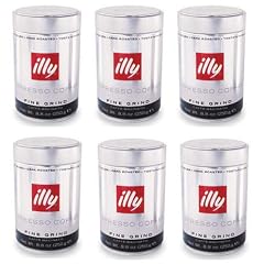 illy Caffe Scuro Fine Grind Coffee (Dark Roast, Black Band). Box of six 8.8oz coffee cans.
