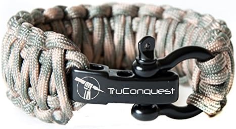 TruConquest Paracord Bracelet - Wide King Cobra Style with Black Stainless Steel Bow Buckle - Adjustable Size Fits Small to Large Wrists - 9.5" Grey-Beige - Made from the Best Military Grade 550 Survival Cord - Lifetime Warranty