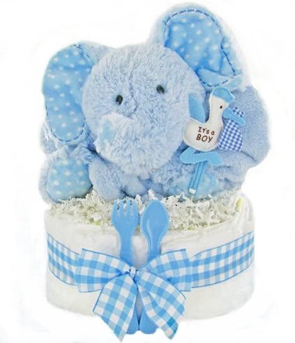 Blue Elephant One Layer Diaper Cake for Boys - Baby Shower Gift or Centerpiece