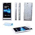 iCues*de | Sony Xperia S GLITZER Cover SILBER + DISPLAY FOLIE + Mikrofaser Poliertuch | Schutzh�lle H�lle Strass Tasche LT26i Handytasche gl�nzend Case Schale Schutz Set Zubeh�rset