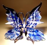 Blown Glass Art Animal Insect Figurine Blue and White Stripe Butterfly