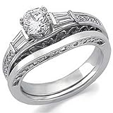 14K White Gold Vintage Style Diamond Engagement Ring Set (Center stone is not included)