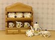 Kitchen wall shelf in Oak with Country Tea Set Dollhouse Miniature