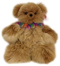 Alpaca Bear. Genuine Dark Colored Alpaca Teddy Bear With Multi Colored Bells Collar. 18 Inches high.