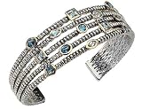Blue Topaz Gemstone 4.82 Carat (ctw) Cuff Bracelet in Sterling Silver with 14K Gold Accents