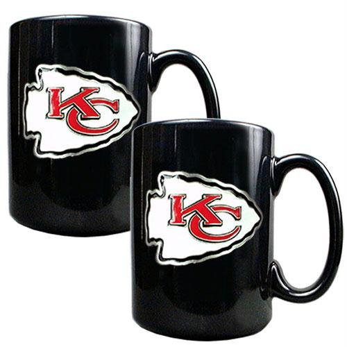 NFL Kansas City Chiefs Two Piece Black Ceramic Mug Set - Primary Logo