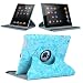 ATC Blue Touch Screen Protector 360 Degrees Rotating Stand Case Smart Cover Magnetic Closure Convertible Faceplates for all 2nd Generation iPad 2 Tablet (3G / WiFi model 16GB, 32GB, 64GB) with Embossed Flowers