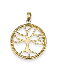 14K Yellow Gold Tree of Life in Round Frame Charm Pendant