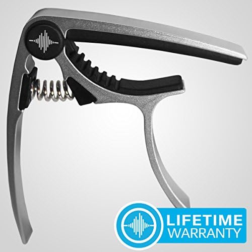 Acoustic and Electric Guitar Capo by OnnSound - Used on Classical Guitars, Ukulele, Mandolin, Banjo &amp; Bass Guitars - Single-handed Quick Easy Change with No Fret Buzz - Durable &amp; Lightweight (Silver)