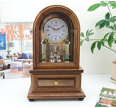 Dudu Modern/Glass/Wood Table Clock 7.875*4.125*12.25/Oak Color/Rotating Pendulum/with Storage Drawer/Japan Seiko Movement