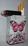 Cigarette Case Pink Butterfly with Built on Lighter Holder